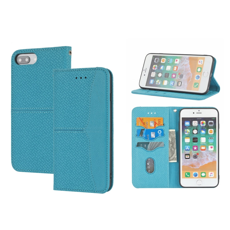 Woven Texture Stitching Magnetic Horizontal Flip PU Leather Case with Holder & Card Slots & Wallet & Lanyard For iPhone 8 Plus / 7 Plus