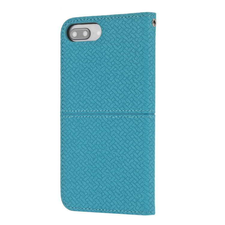 Woven Texture Stitching Magnetic Horizontal Flip PU Leather Case with Holder & Card Slots & Wallet & Lanyard For iPhone 8 Plus / 7 Plus