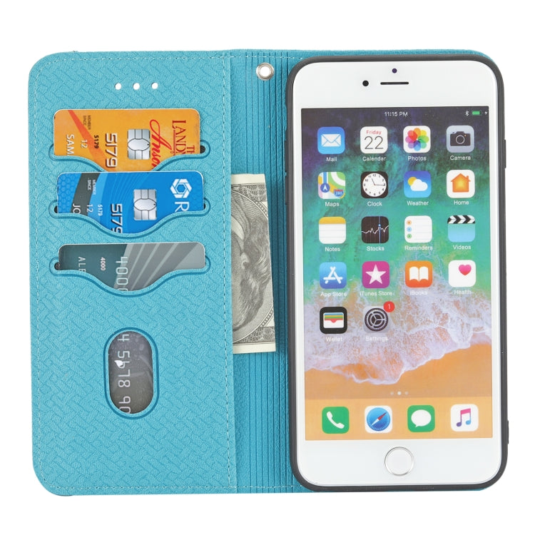 Woven Texture Stitching Magnetic Horizontal Flip PU Leather Case with Holder & Card Slots & Wallet & Lanyard For iPhone 8 Plus / 7 Plus