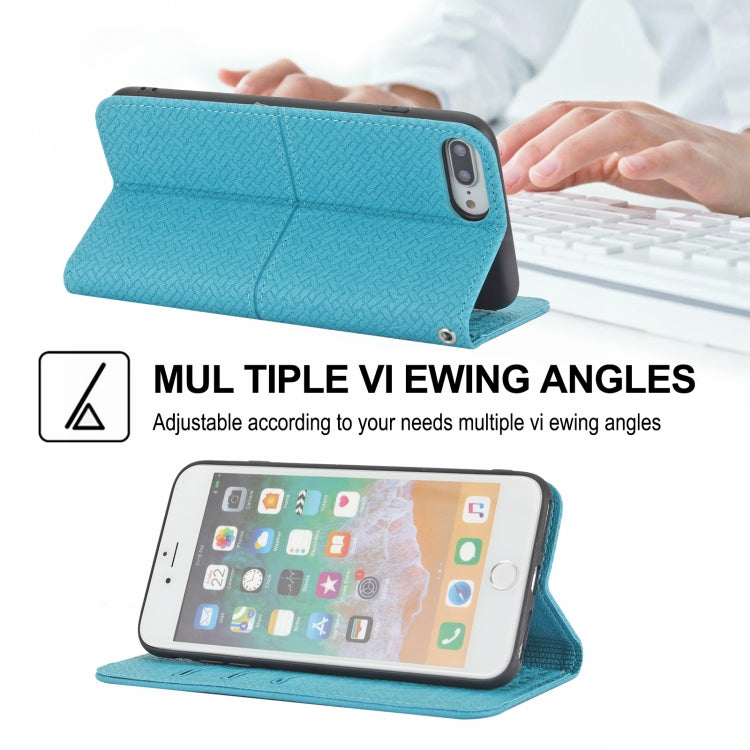 Woven Texture Stitching Magnetic Horizontal Flip PU Leather Case with Holder & Card Slots & Wallet & Lanyard For iPhone 8 Plus / 7 Plus