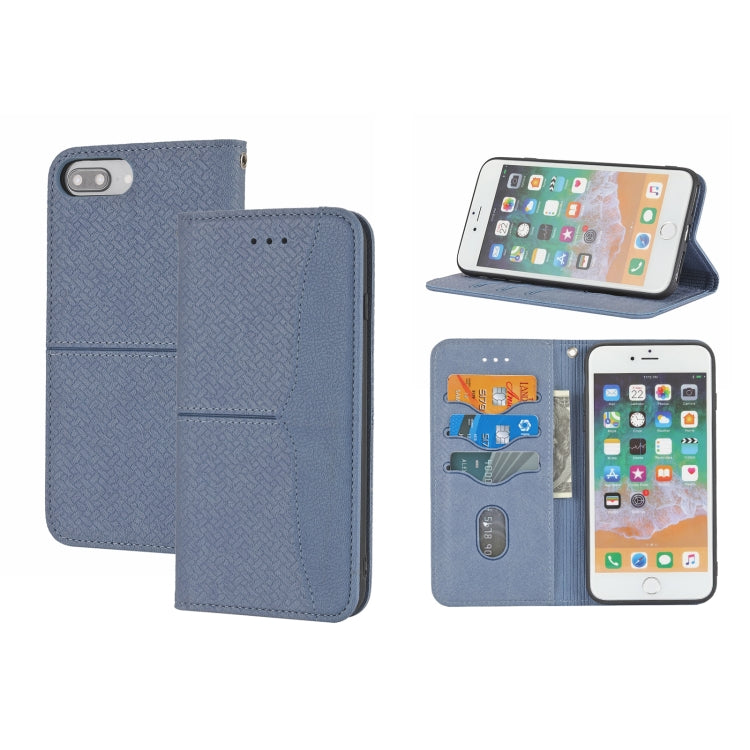 Woven Texture Stitching Magnetic Horizontal Flip PU Leather Case with Holder & Card Slots & Wallet & Lanyard For iPhone 8 Plus / 7 Plus
