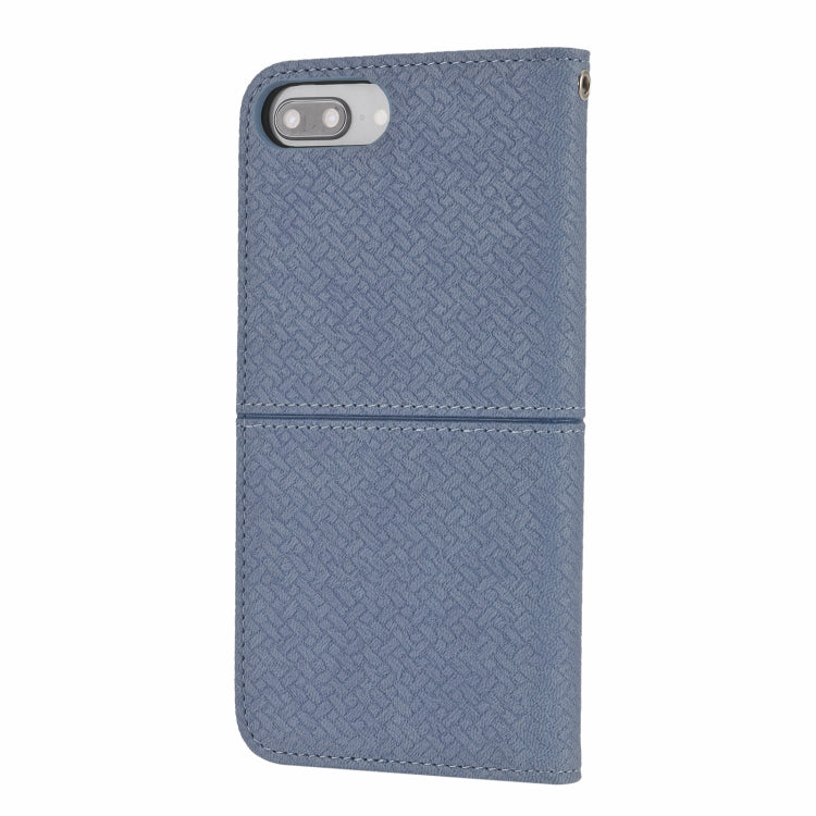 Woven Texture Stitching Magnetic Horizontal Flip PU Leather Case with Holder & Card Slots & Wallet & Lanyard For iPhone 8 Plus / 7 Plus