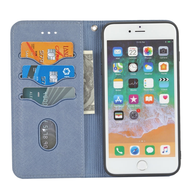 Woven Texture Stitching Magnetic Horizontal Flip PU Leather Case with Holder & Card Slots & Wallet & Lanyard For iPhone 8 Plus / 7 Plus