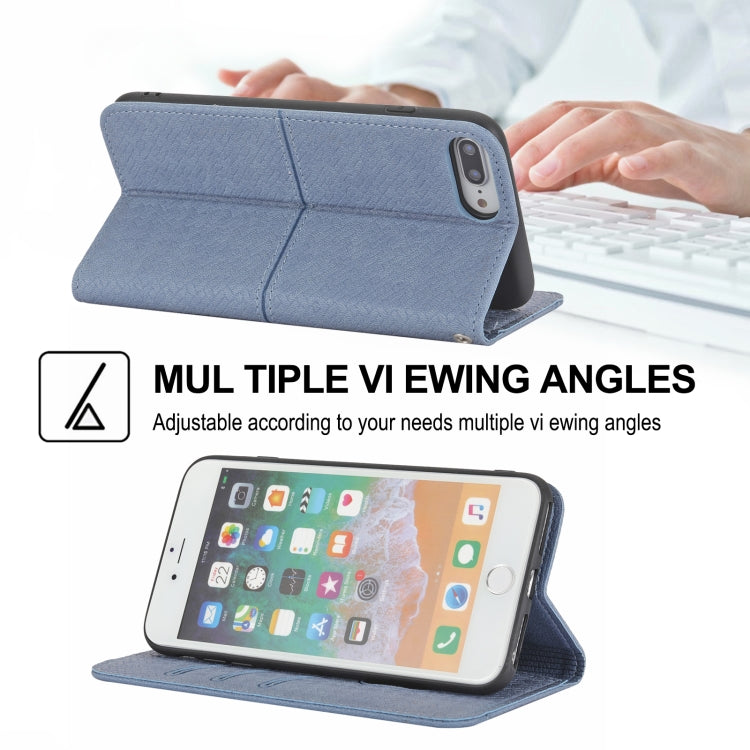 Woven Texture Stitching Magnetic Horizontal Flip PU Leather Case with Holder & Card Slots & Wallet & Lanyard For iPhone 8 Plus / 7 Plus