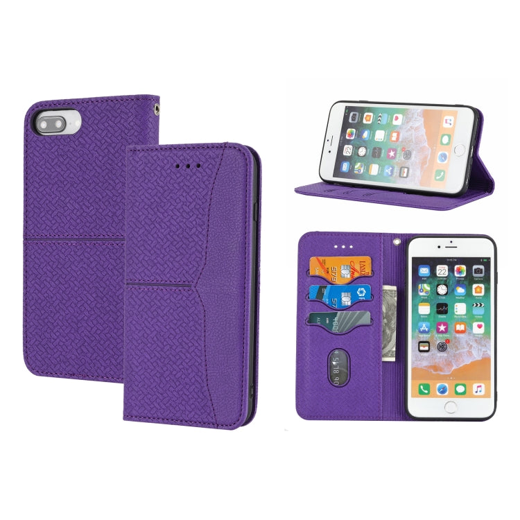 Woven Texture Stitching Magnetic Horizontal Flip PU Leather Case with Holder & Card Slots & Wallet & Lanyard For iPhone 8 Plus / 7 Plus