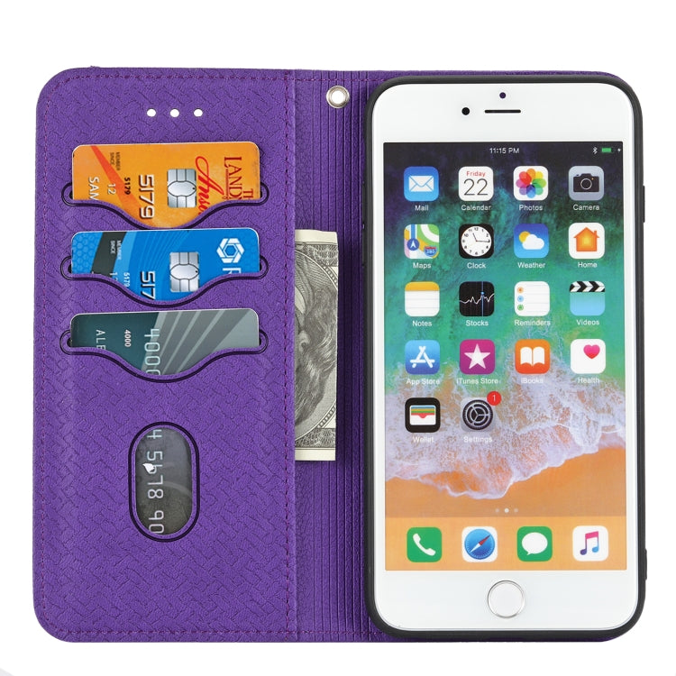 Woven Texture Stitching Magnetic Horizontal Flip PU Leather Case with Holder & Card Slots & Wallet & Lanyard For iPhone 8 Plus / 7 Plus
