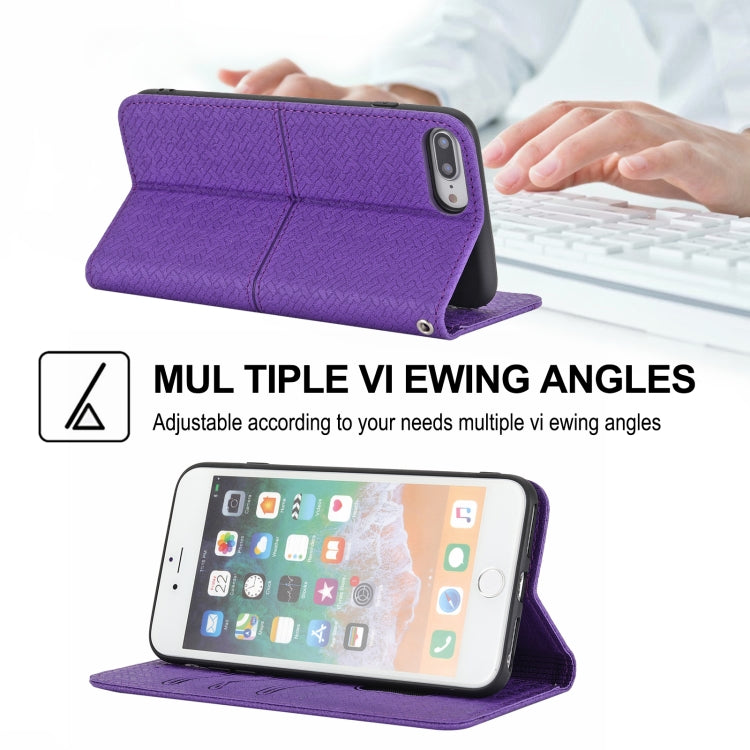 Woven Texture Stitching Magnetic Horizontal Flip PU Leather Case with Holder & Card Slots & Wallet & Lanyard For iPhone 8 Plus / 7 Plus