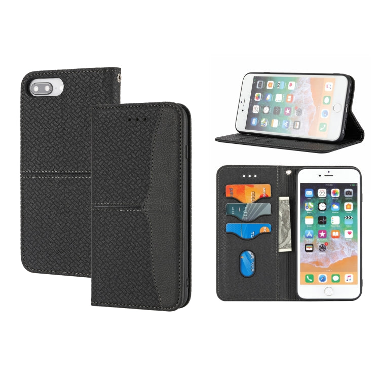 Woven Texture Stitching Magnetic Horizontal Flip PU Leather Case with Holder & Card Slots & Wallet & Lanyard For iPhone 8 Plus / 7 Plus