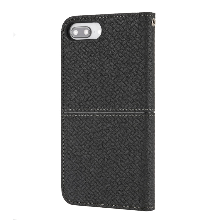 Woven Texture Stitching Magnetic Horizontal Flip PU Leather Case with Holder & Card Slots & Wallet & Lanyard For iPhone 8 Plus / 7 Plus