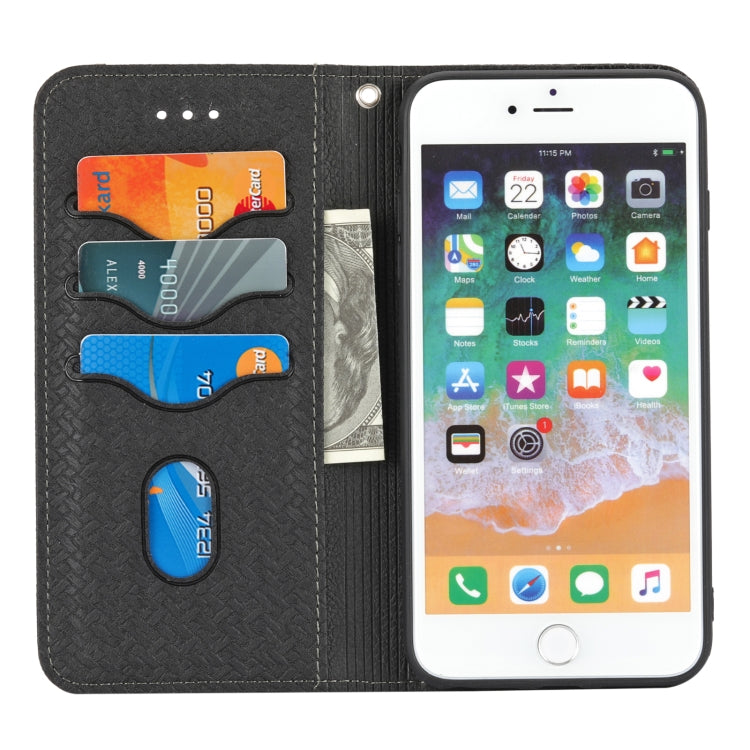 Woven Texture Stitching Magnetic Horizontal Flip PU Leather Case with Holder & Card Slots & Wallet & Lanyard For iPhone 8 Plus / 7 Plus