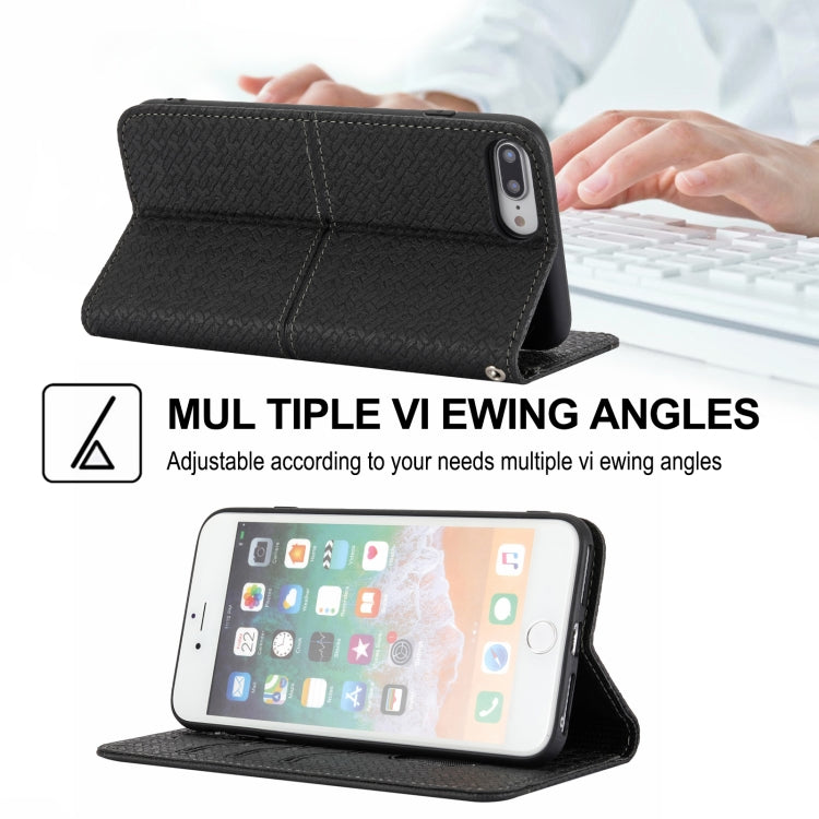 Woven Texture Stitching Magnetic Horizontal Flip PU Leather Case with Holder & Card Slots & Wallet & Lanyard For iPhone 8 Plus / 7 Plus