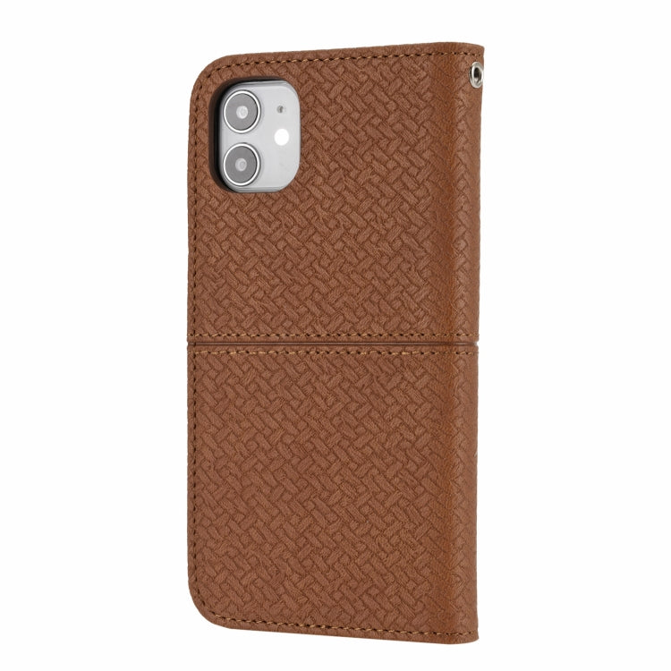For iPhone 12 / 12 Pro Woven Texture Stitching Magnetic Horizontal Flip PU Leather Case with Holder & Card Slots & Wallet & Lanyard