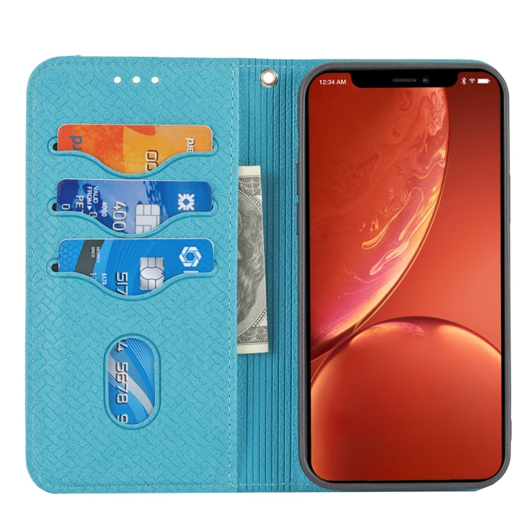 For iPhone 12 Pro Max Woven Texture Stitching Magnetic Horizontal Flip PU Leather Case with Holder & Card Slots & Wallet & Lanyard