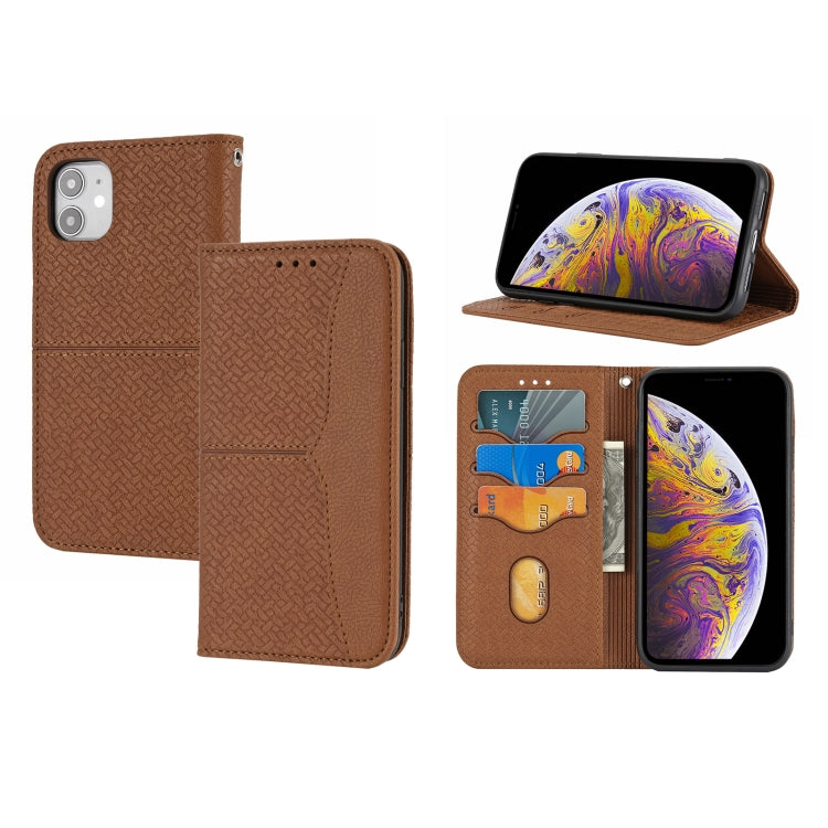 For iPhone 13 Woven Texture Stitching Magnetic Horizontal Flip PU Leather Case with Holder & Card Slots & Wallet & Lanyard
