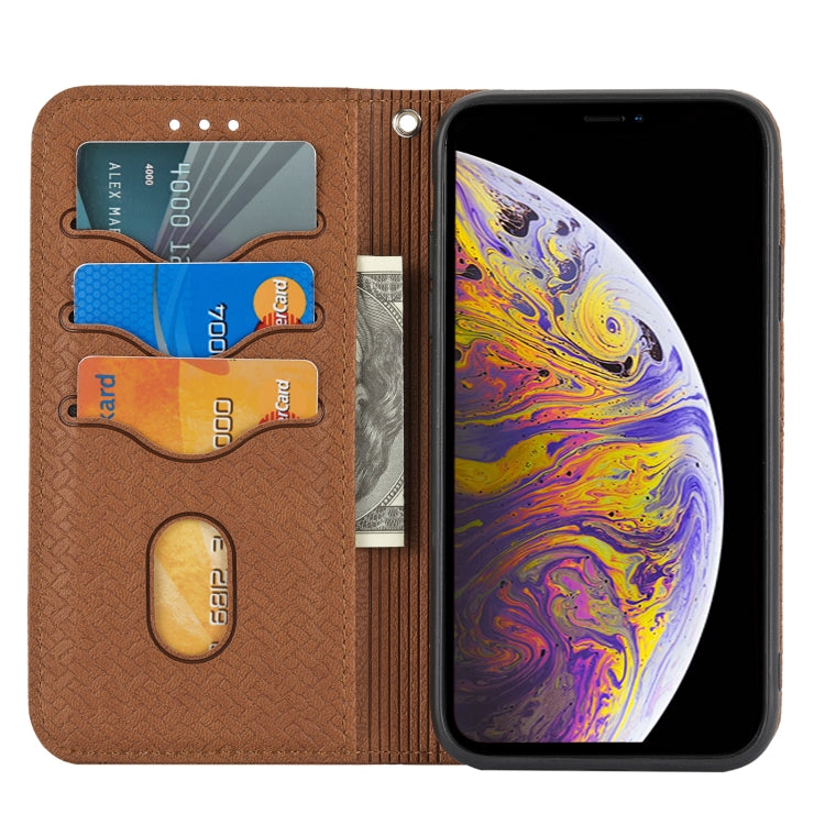 For iPhone 13 Woven Texture Stitching Magnetic Horizontal Flip PU Leather Case with Holder & Card Slots & Wallet & Lanyard