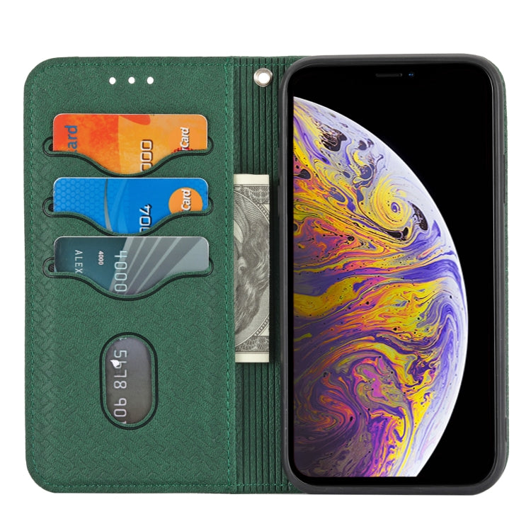 For iPhone 13 Woven Texture Stitching Magnetic Horizontal Flip PU Leather Case with Holder & Card Slots & Wallet & Lanyard