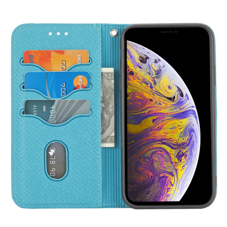 For iPhone 13 Woven Texture Stitching Magnetic Horizontal Flip PU Leather Case with Holder & Card Slots & Wallet & Lanyard