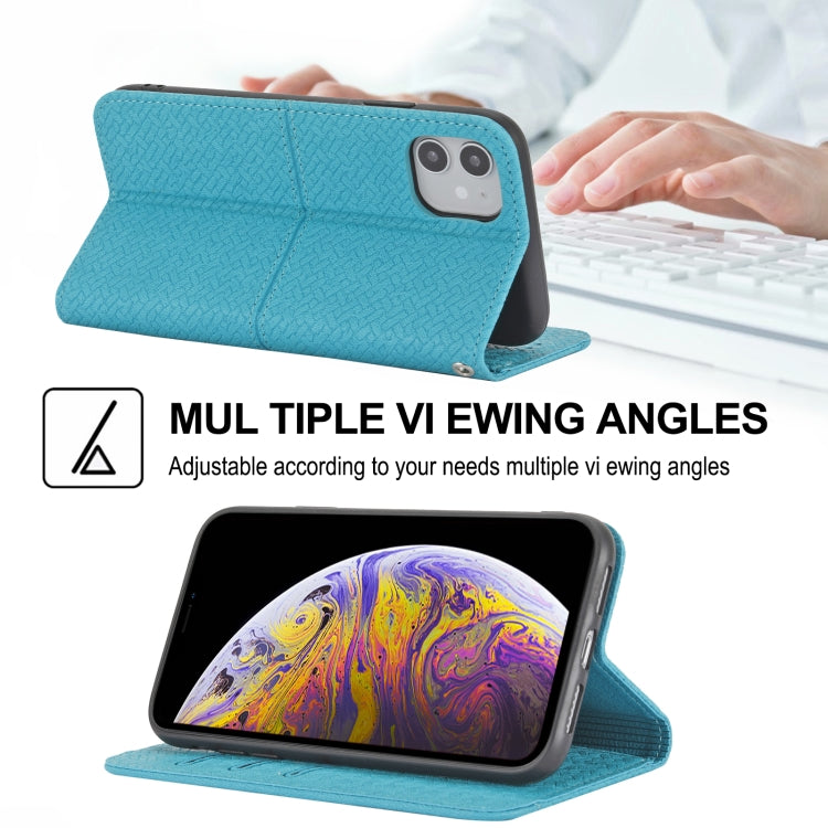 For iPhone 13 Woven Texture Stitching Magnetic Horizontal Flip PU Leather Case with Holder & Card Slots & Wallet & Lanyard