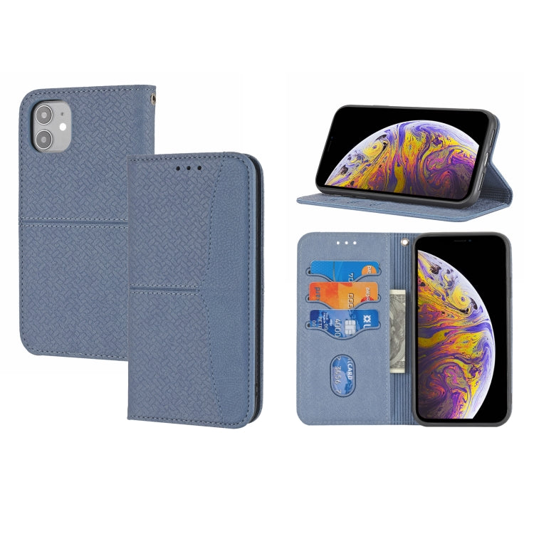 For iPhone 13 Woven Texture Stitching Magnetic Horizontal Flip PU Leather Case with Holder & Card Slots & Wallet & Lanyard