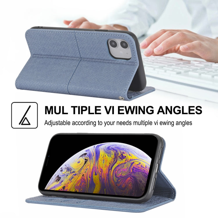 For iPhone 13 Woven Texture Stitching Magnetic Horizontal Flip PU Leather Case with Holder & Card Slots & Wallet & Lanyard