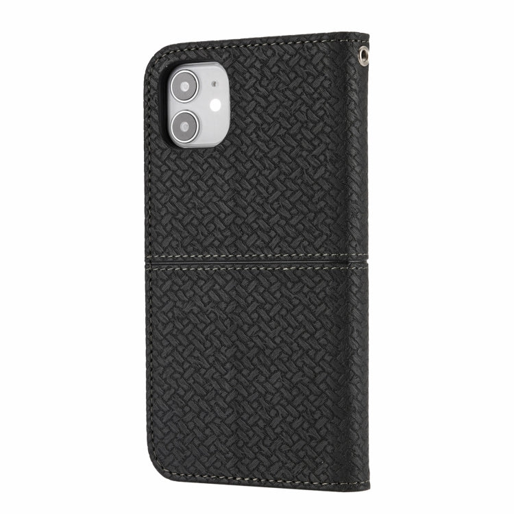 For iPhone 13 Woven Texture Stitching Magnetic Horizontal Flip PU Leather Case with Holder & Card Slots & Wallet & Lanyard