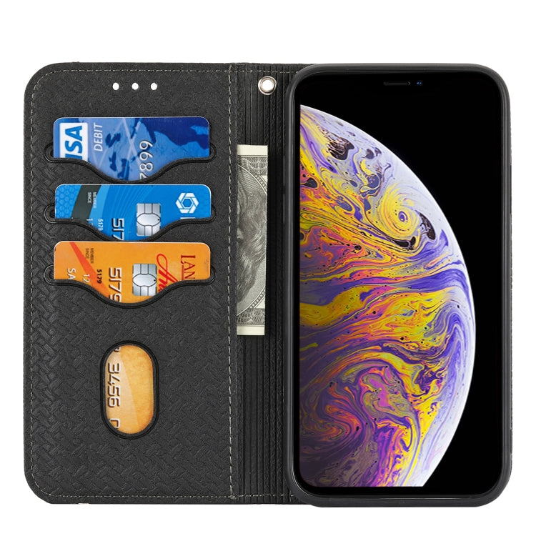For iPhone 13 Woven Texture Stitching Magnetic Horizontal Flip PU Leather Case with Holder & Card Slots & Wallet & Lanyard