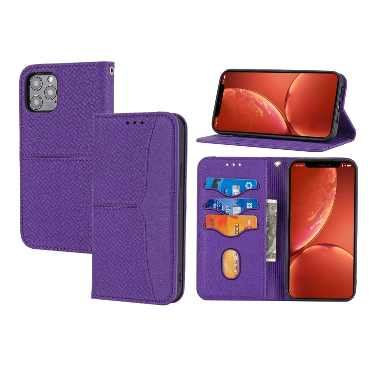 For iPhone 13 Pro Woven Texture Stitching Magnetic Horizontal Flip PU Leather Case with Holder & Card Slots & Wallet & Lanyard