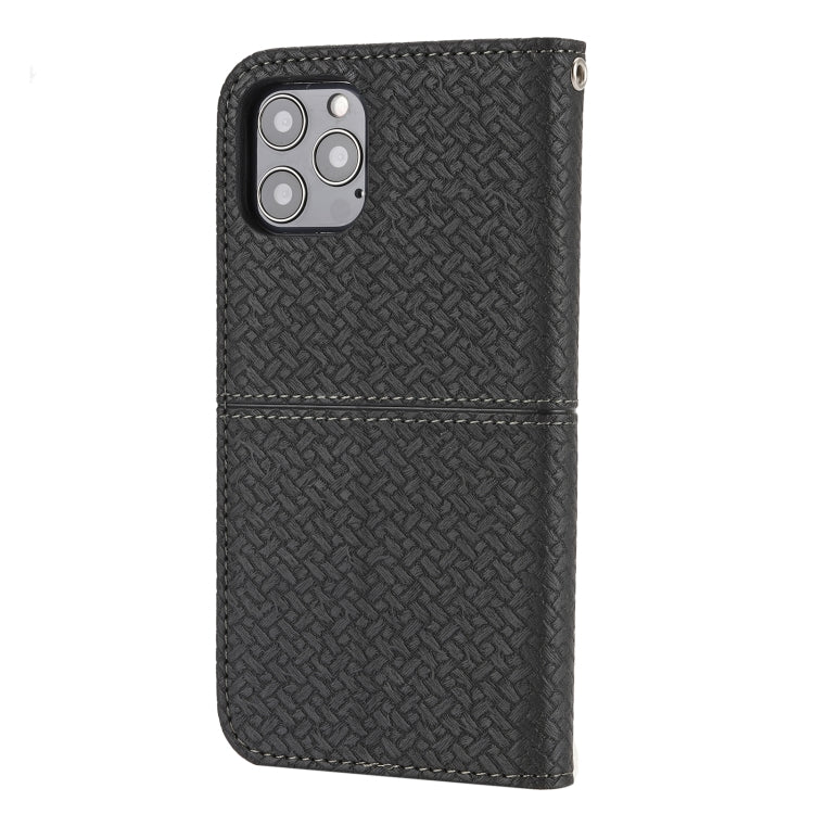 For iPhone 13 Pro Max Woven Texture Stitching Magnetic Horizontal Flip PU Leather Case with Holder & Card Slots & Wallet & Lanyard