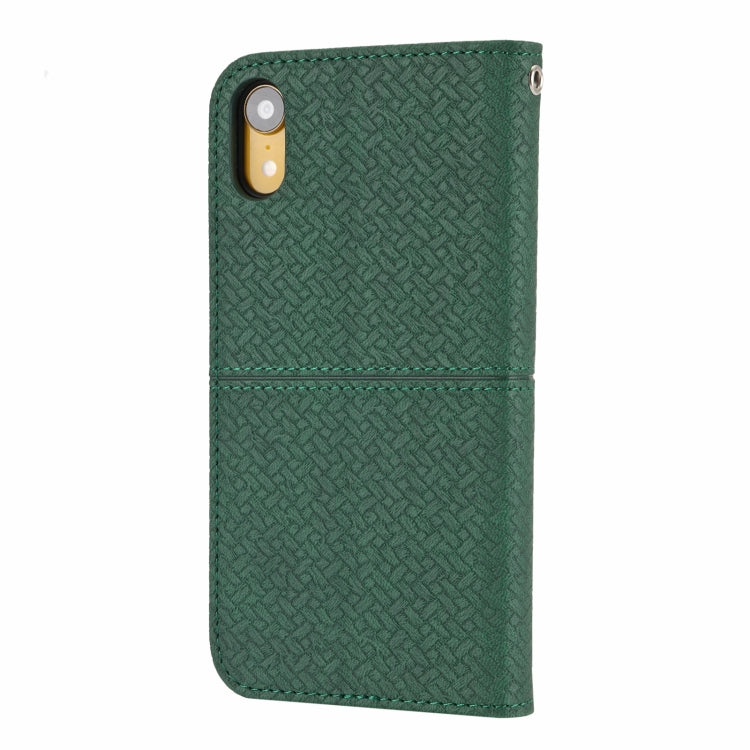 For iPhone XR Woven Texture Stitching Magnetic Horizontal Flip PU Leather Case with Holder & Card Slots & Wallet & Lanyard