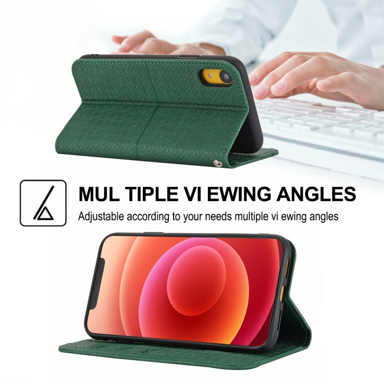 For iPhone XR Woven Texture Stitching Magnetic Horizontal Flip PU Leather Case with Holder & Card Slots & Wallet & Lanyard