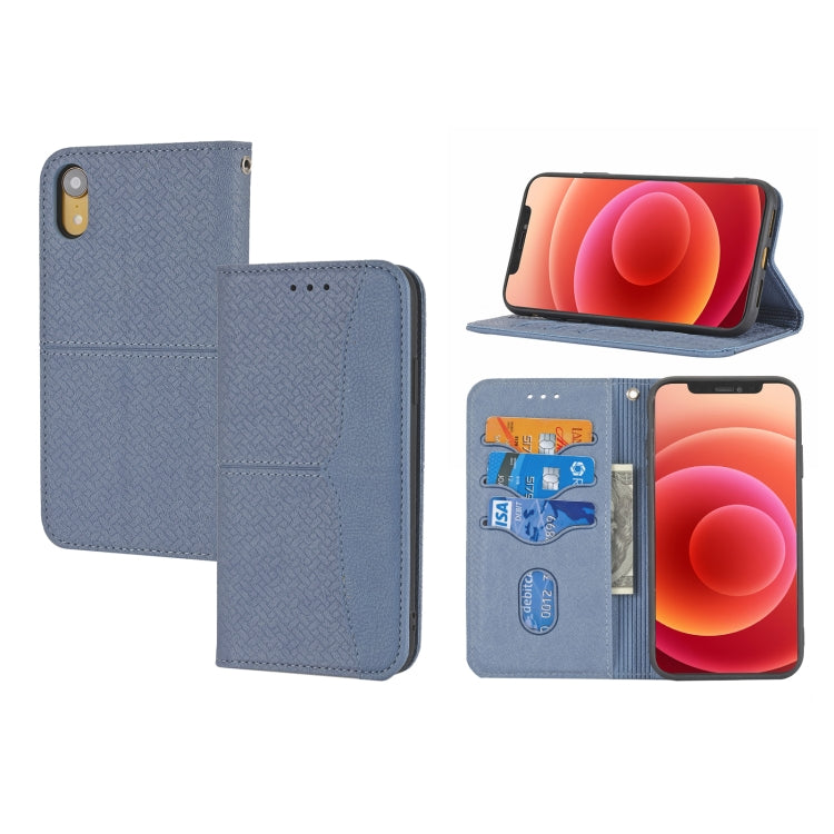For iPhone XR Woven Texture Stitching Magnetic Horizontal Flip PU Leather Case with Holder & Card Slots & Wallet & Lanyard