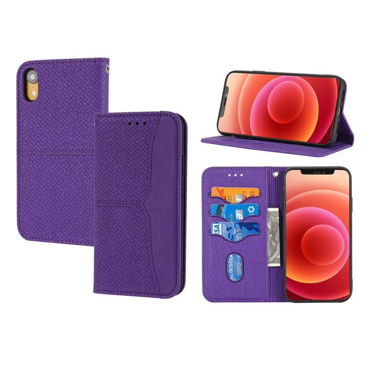 For iPhone XR Woven Texture Stitching Magnetic Horizontal Flip PU Leather Case with Holder & Card Slots & Wallet & Lanyard