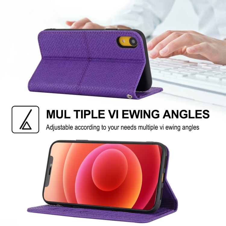 For iPhone XR Woven Texture Stitching Magnetic Horizontal Flip PU Leather Case with Holder & Card Slots & Wallet & Lanyard