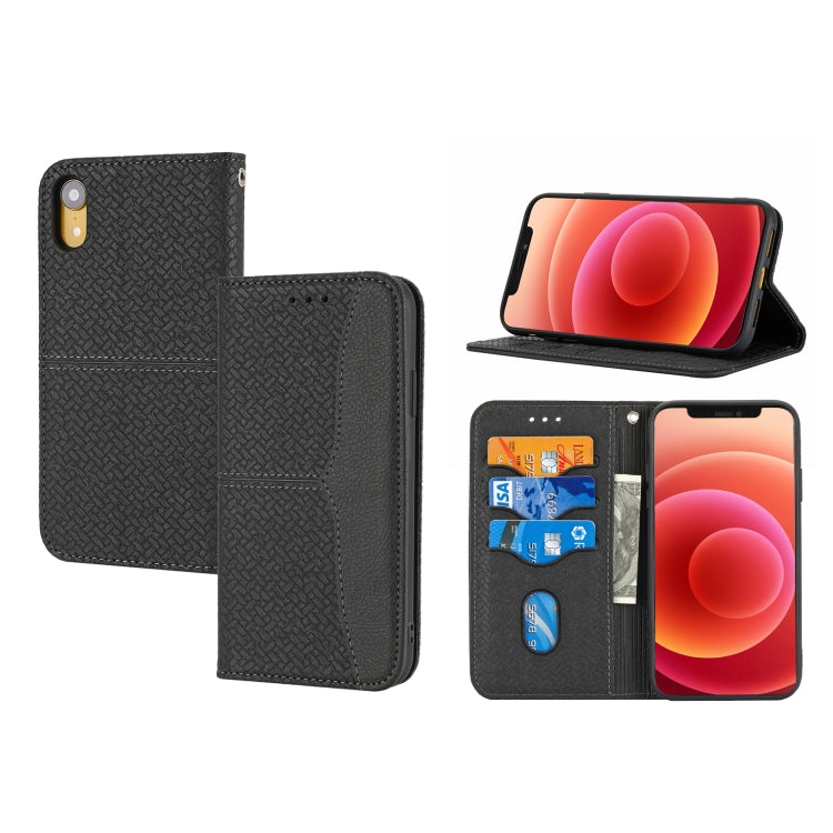 For iPhone X / XS Woven Texture Stitching Magnetic Horizontal Flip PU Leather Case with Holder & Card Slots & Wallet & Lanyard