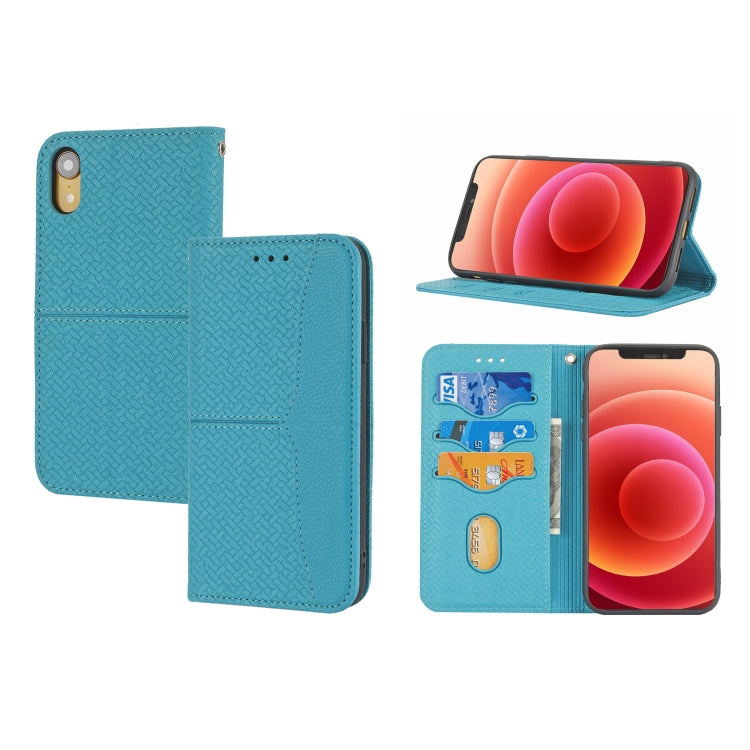 For iPhone XS Max Woven Texture Stitching Magnetic Horizontal Flip PU Leather Case with Holder & Card Slots & Wallet & Lanyard