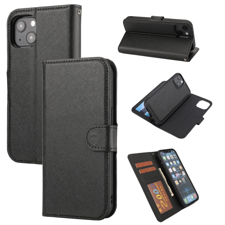 For iPhone 13 Cross Texture Detachable Horizontal Flip PU Leather Case with Holder & Card Slots & Wallet & Photo Frame
