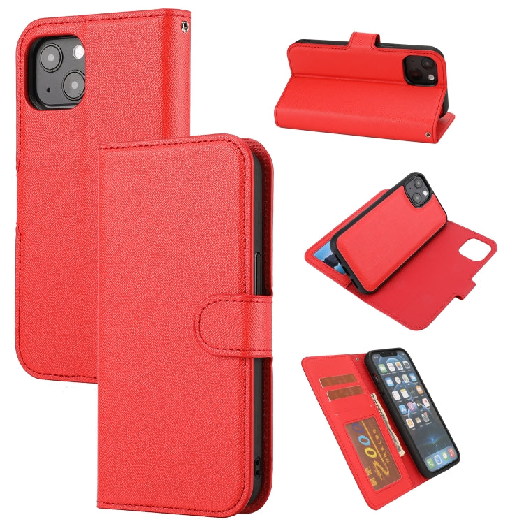 For iPhone 13 Cross Texture Detachable Horizontal Flip PU Leather Case with Holder & Card Slots & Wallet & Photo Frame