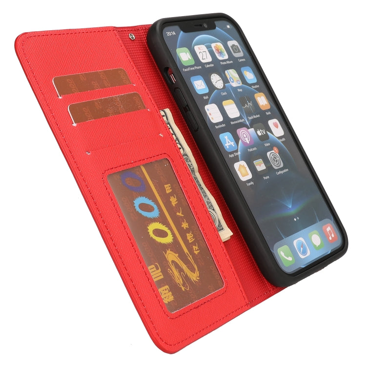 For iPhone 13 Cross Texture Detachable Horizontal Flip PU Leather Case with Holder & Card Slots & Wallet & Photo Frame