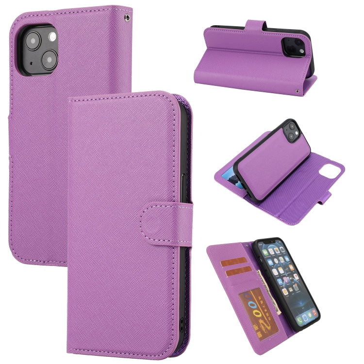 For iPhone 13 Cross Texture Detachable Horizontal Flip PU Leather Case with Holder & Card Slots & Wallet & Photo Frame
