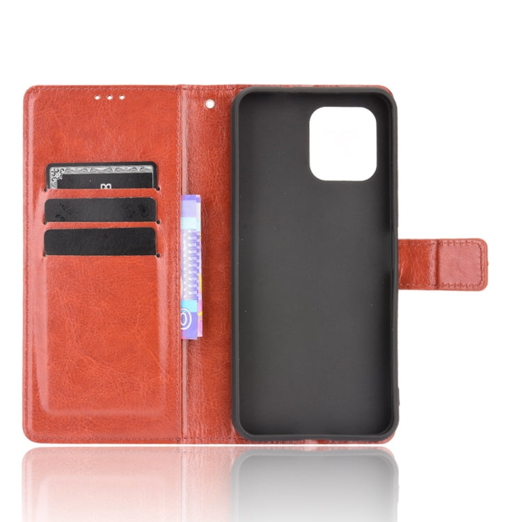 For Oukitel C21 Pro Crazy Horse Texture Horizontal Flip Leather Case with Holder & Card Slots & Lanyard