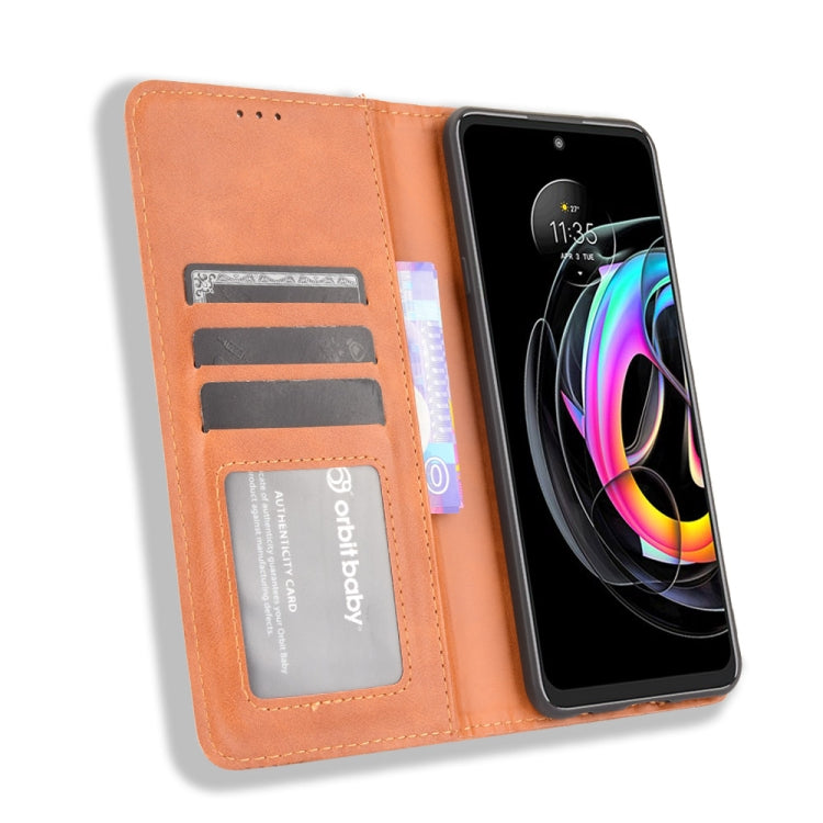 For Motorola Edge 20 Lite Magnetic Buckle Retro Crazy Horse Texture Horizontal Flip Leather Case with Holder & Card Slots & Photo Frame