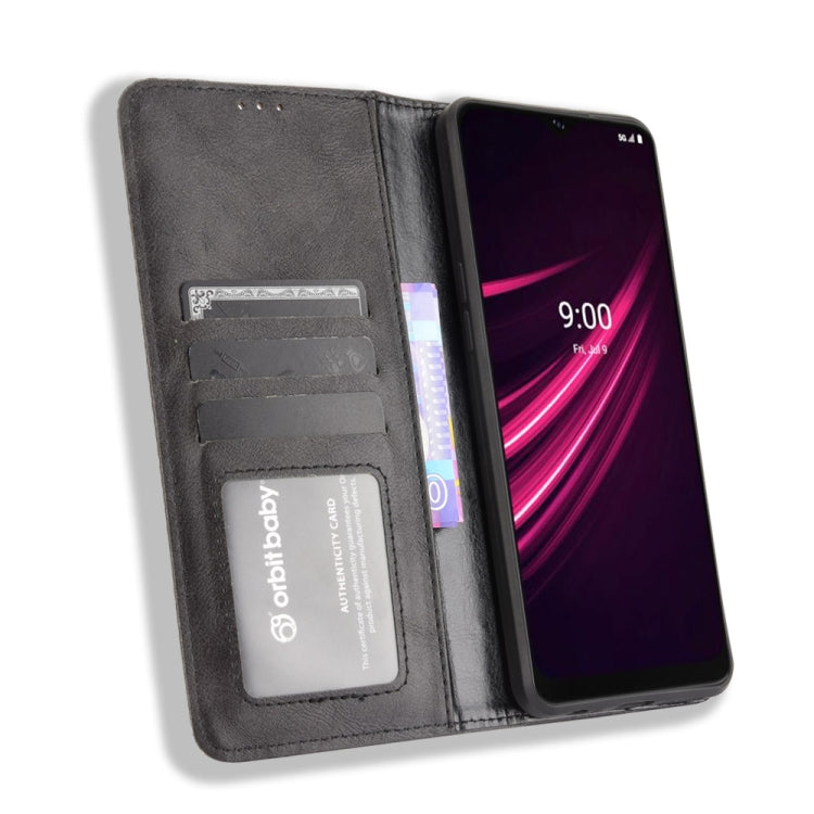 For T-Mobile REVVL V+ 5G Magnetic Buckle Retro Crazy Horse Texture Horizontal Flip Leather Case with Holder & Card Slots & Photo Frame