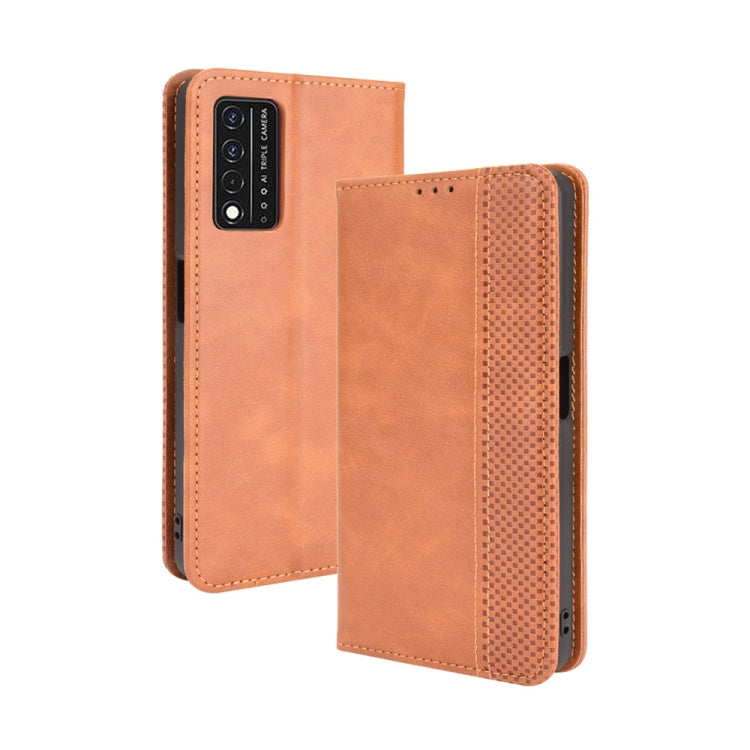 For T-Mobile REVVL V+ 5G Magnetic Buckle Retro Crazy Horse Texture Horizontal Flip Leather Case with Holder & Card Slots & Photo Frame