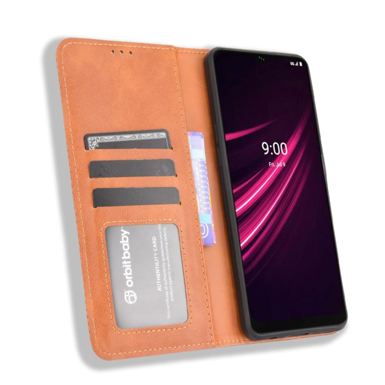 For T-Mobile REVVL V+ 5G Magnetic Buckle Retro Crazy Horse Texture Horizontal Flip Leather Case with Holder & Card Slots & Photo Frame