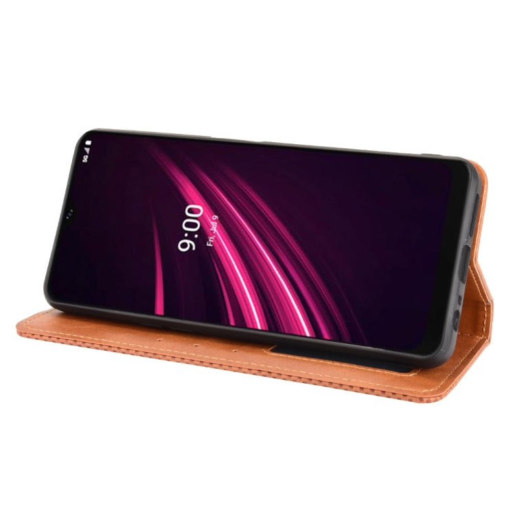 For T-Mobile REVVL V+ 5G Magnetic Buckle Retro Crazy Horse Texture Horizontal Flip Leather Case with Holder & Card Slots & Photo Frame