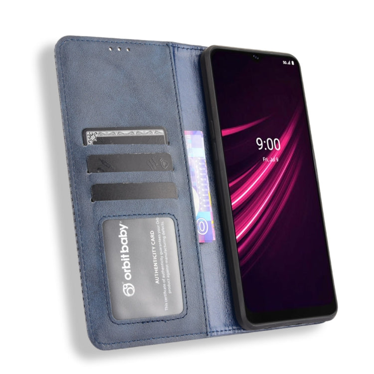 For T-Mobile REVVL V+ 5G Magnetic Buckle Retro Crazy Horse Texture Horizontal Flip Leather Case with Holder & Card Slots & Photo Frame