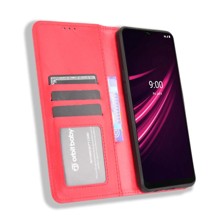 For T-Mobile REVVL V+ 5G Magnetic Buckle Retro Crazy Horse Texture Horizontal Flip Leather Case with Holder & Card Slots & Photo Frame