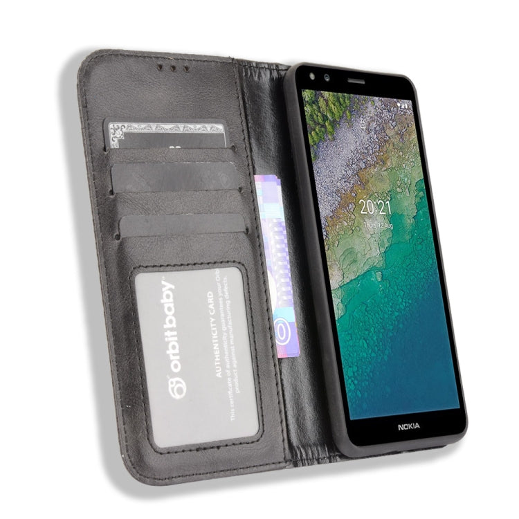For Nokia C01 Plus Magnetic Buckle Retro Crazy Horse Texture Horizontal Flip Leather Case with Holder & Card Slots & Photo Frame