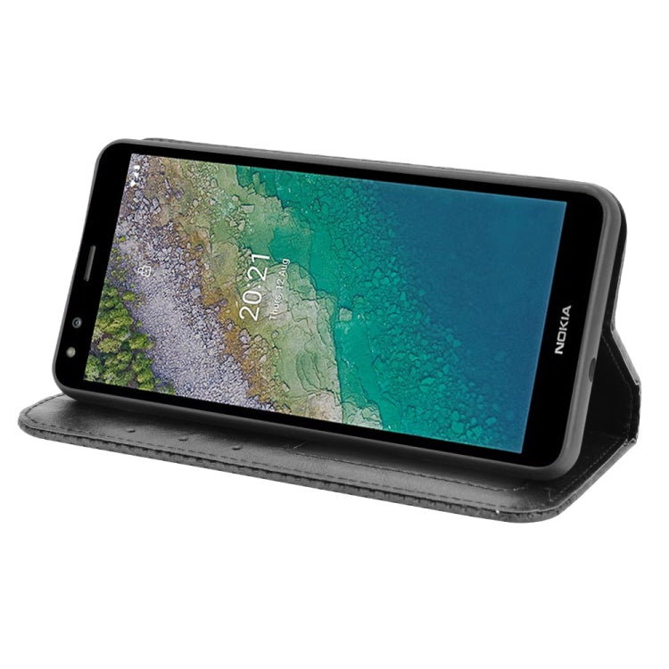 For Nokia C01 Plus Magnetic Buckle Retro Crazy Horse Texture Horizontal Flip Leather Case with Holder & Card Slots & Photo Frame