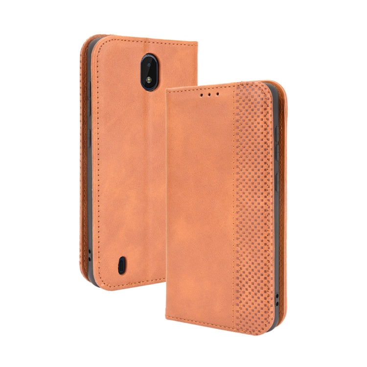 For Nokia C01 Plus Magnetic Buckle Retro Crazy Horse Texture Horizontal Flip Leather Case with Holder & Card Slots & Photo Frame